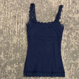 Navy Lace-Trim Tank Top - Women
